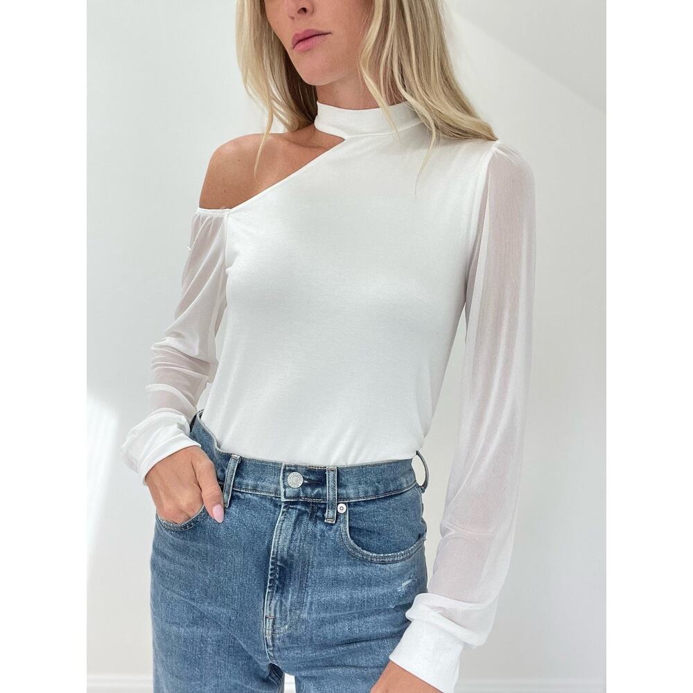 Six/Fifty - Arianna Top - Cold Shoulder Mesh Sleeve - Size Large *NEW* Blouse